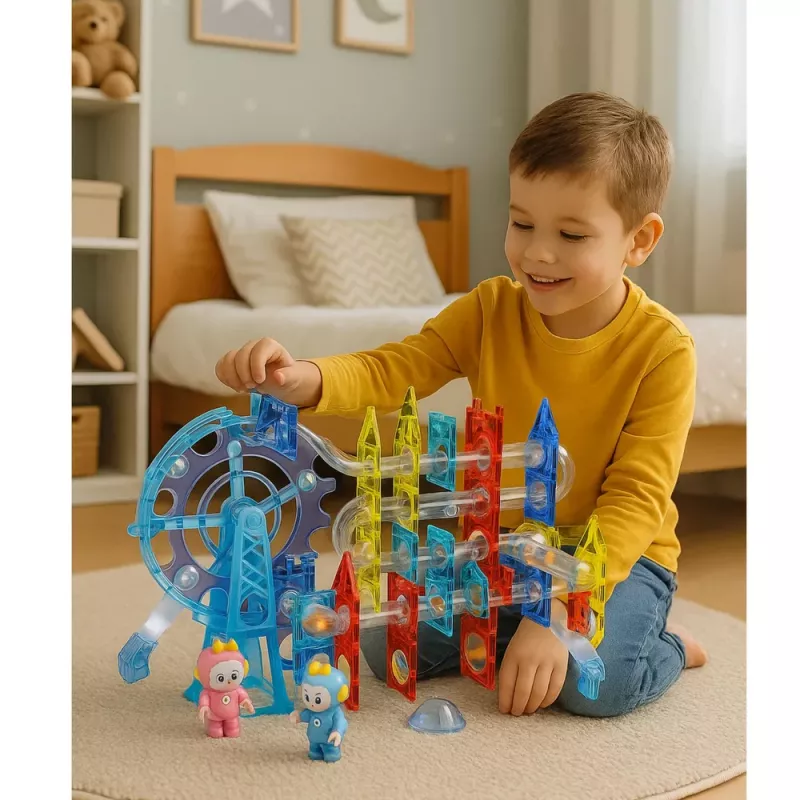 LEAN TOYS Magnetické vesmírne bloky guľová dráha svietiace postavičky 120 ks