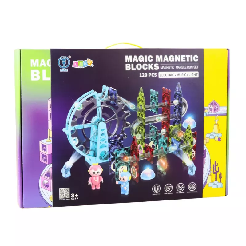 LEAN TOYS Magnetické vesmírne bloky guľová dráha svietiace postavičky 120 ks