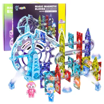 LEAN TOYS Magnetické vesmírne bloky guľová dráha svietiace postavičky 120 ks