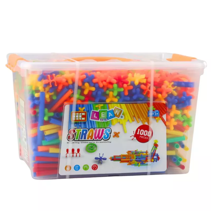 LEAN TOYS Slamky 3D 4D stavebné bloky v krabici, farebné, 1000 ks