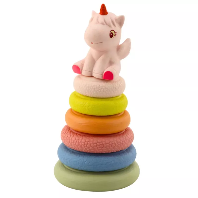 LEAN TOYS Mäkká senzorická pyramída jednorožec guma ECO farebná