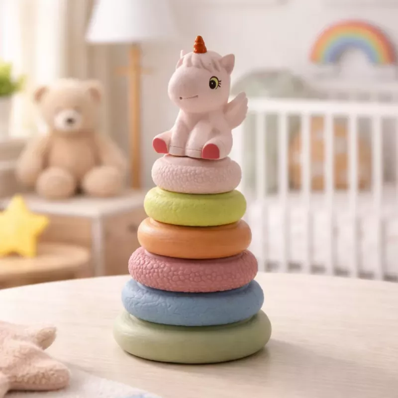 LEAN TOYS Mäkká senzorická pyramída jednorožec guma ECO farebná