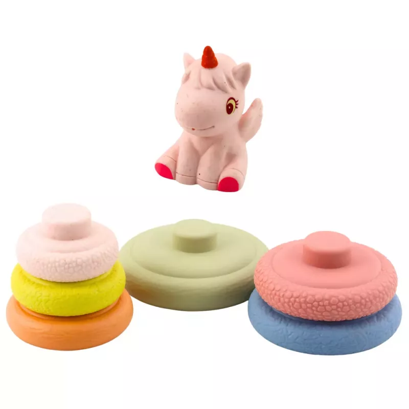 LEAN TOYS Mäkká senzorická pyramída jednorožec guma ECO farebná