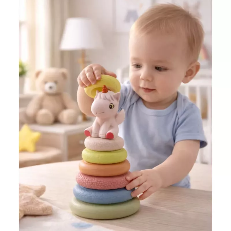 LEAN TOYS Mäkká senzorická pyramída jednorožec guma ECO farebná