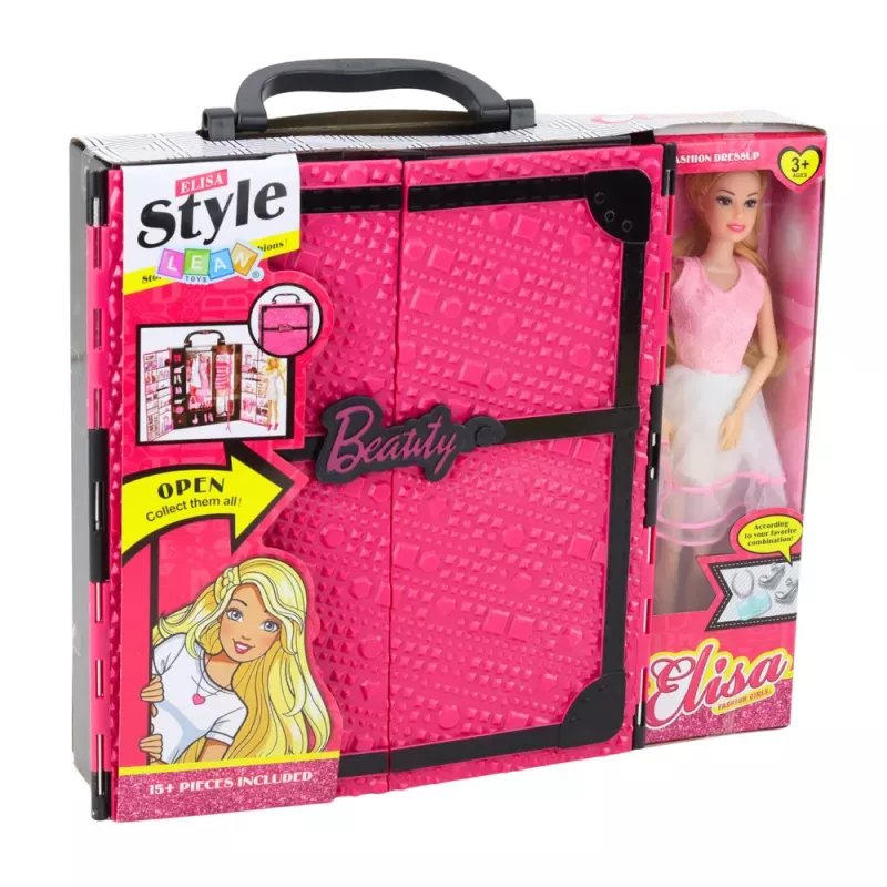 LEAN TOYS Ružová sada šatníka pre bábiky, šaty, topánky, doplnky