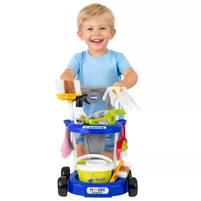 LEAN TOYS Detská čistiaca sada s vozíkom, interaktívnym vysávačom a príslušenstvom