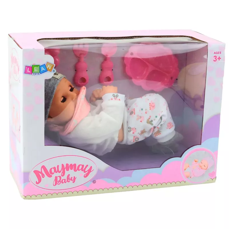LEAN TOYS Bábika s príslušenstvom na kŕmenie, podbradník, čiapka, 28 cm
