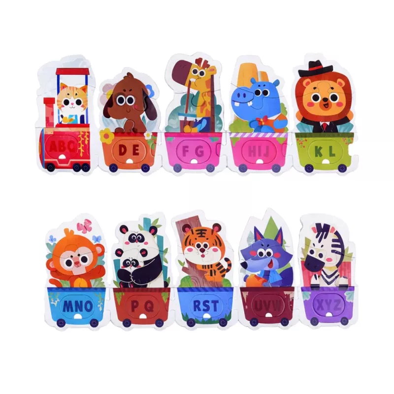 LEAN TOYS Vzdelávacie puzzle pre batoľatá abecedný vlak so zvieratami 40 dielov