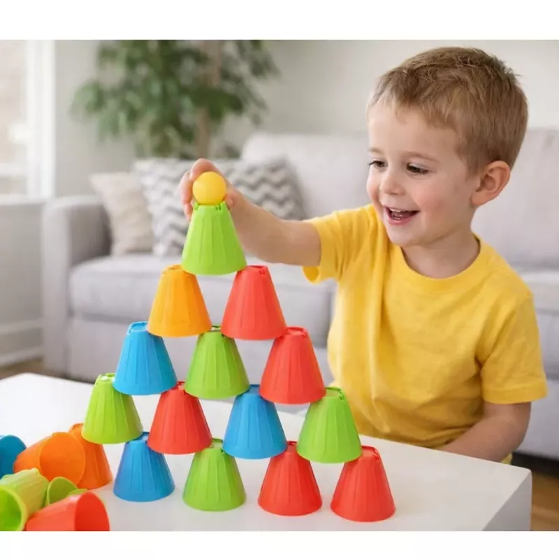LEAN TOYS Vzdelávacia zručnostná hra Fast Cups 3in1 lopty poháre 38 ks