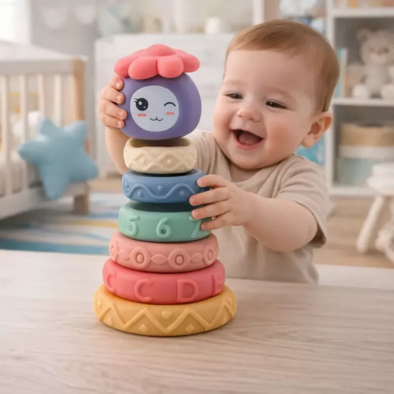 LEAN TOYS Veža mäkkých kociek senzorická pyramída farebná 8 ks