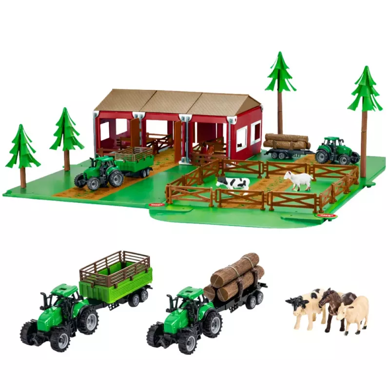 LEAN TOYS Sada farma s domom, traktormi a zvieratami, 102 dielov