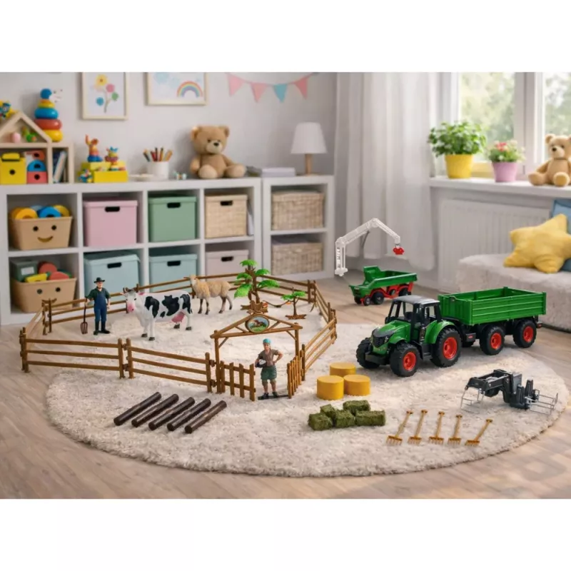 LEAN TOYS Poľnohospodárska sada traktor s prívesom zvieratá farmári farma 45 dielov