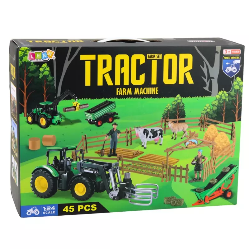 LEAN TOYS Poľnohospodárska sada traktor s prívesom zvieratá farmári farma 45 dielov
