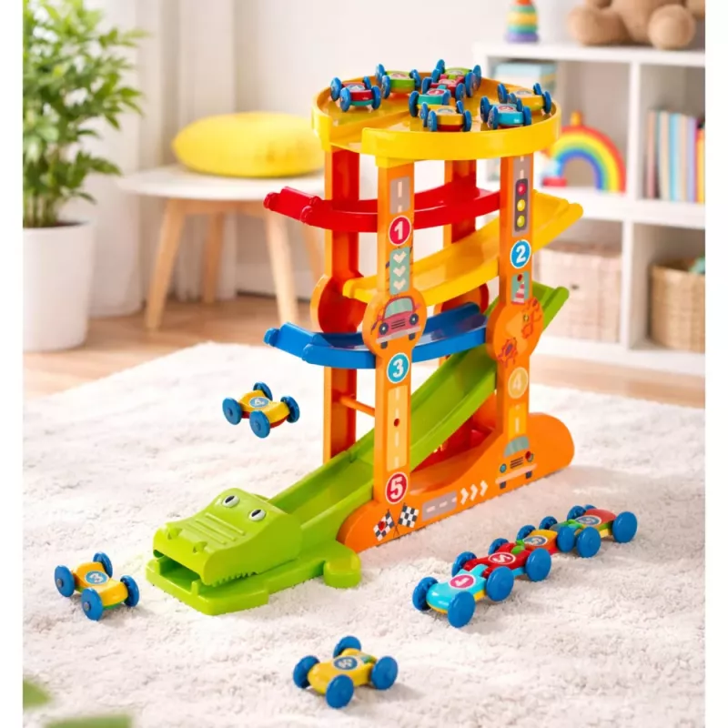 LEAN TOYS Krokodíl auto šmýkačka balance dráha 5 úrovní