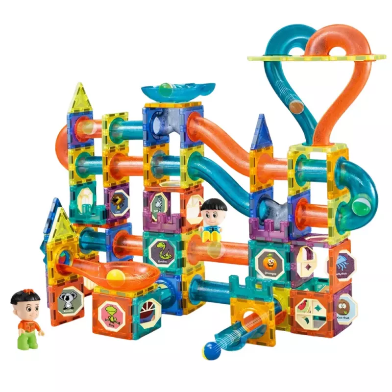 LEAN TOYS Sada magnetických kociek guľôčková dráha šmýkačka farebná 188 dielov