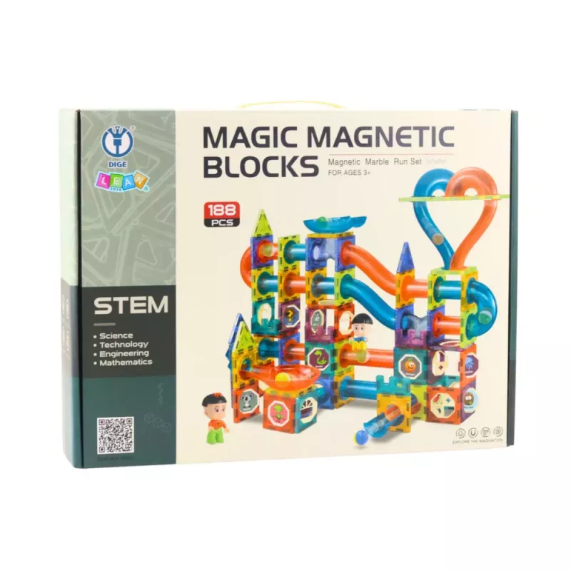 LEAN TOYS Sada magnetických kociek guľôčková dráha šmýkačka farebná 188 dielov