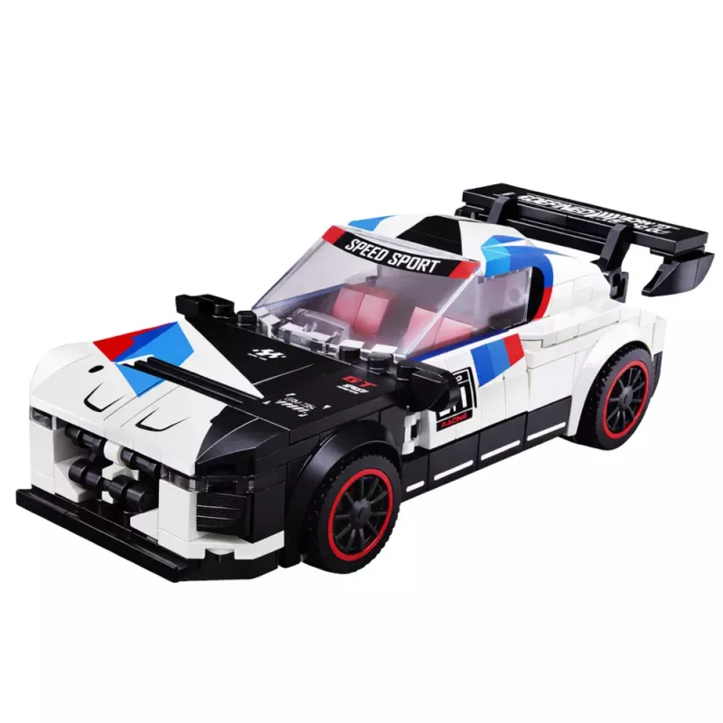 LEAN TOYS Stavebné kocky športové auto robot 2v1 biela 320 ks