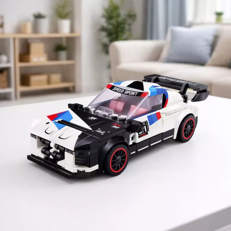 LEAN TOYS Stavebné kocky športové auto robot 2v1 biela 320 ks
