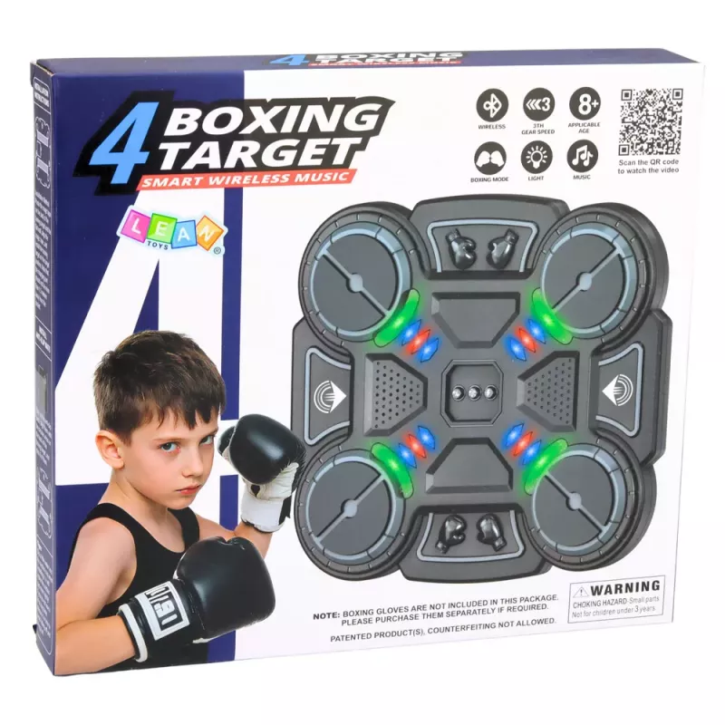 LEAN TOYS Interaktívny hudobný boxovací terč s LED svetlami, 3 úrovne, čierna