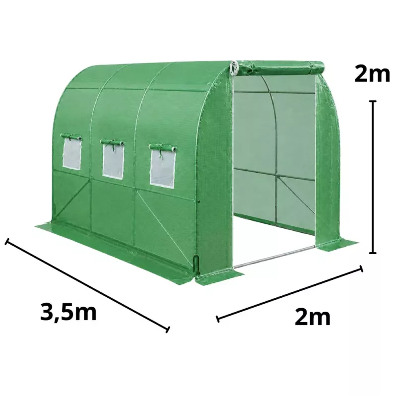 LEAN Skleník na zeleninu, zelené UV okná, 3,5x2x2 m, 7 m²