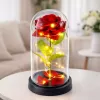 LEAN večná ruža v sklenenej kupole LED osvetlenie červená 21,5 x 11 cm