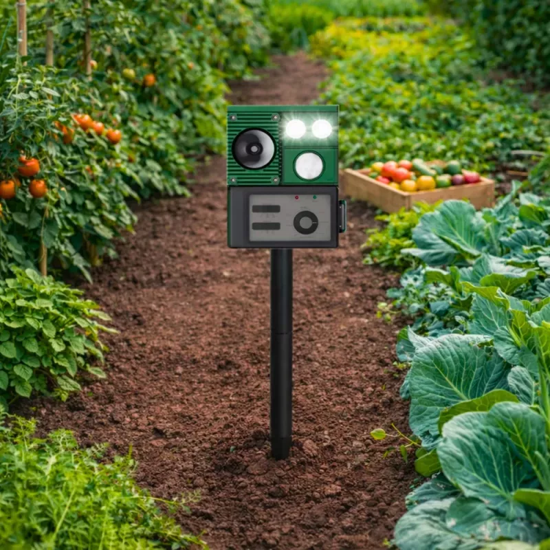 LEAN solárny plašič zvierat so senzorom pohybu, ultrazvukom, LED diódami