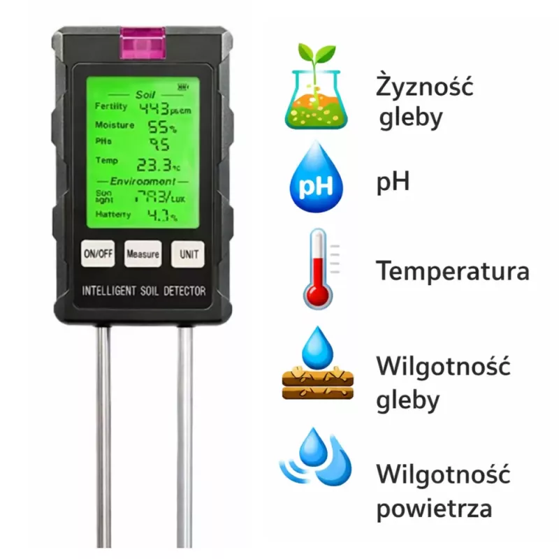 LEAN merač vlhkosti rastlín pôdny hygrometer 6v1 teplota svetlo PH