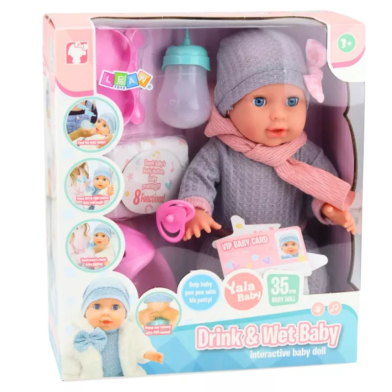 LEAN TOYS bábika s doplnkami na učenie na nočník, fľaša, nočník 35 cm