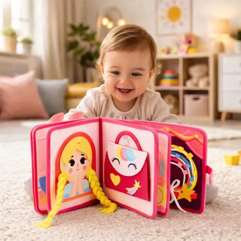 LEAN TOYS 3D filcová senzorická vzdelávacia kniha princezná ružová