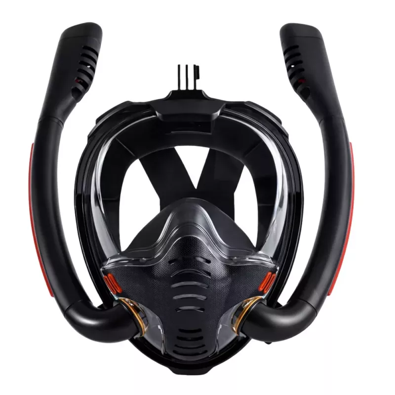 LEAN TOYS celotvárová protihmlová DryTop šnorchlovacia potápačská maska čierna L/XL