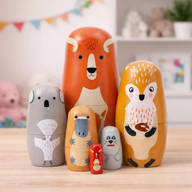 LEAN TOYS sada drevených matriošiek puzzle lesné zvieratá 6 ks