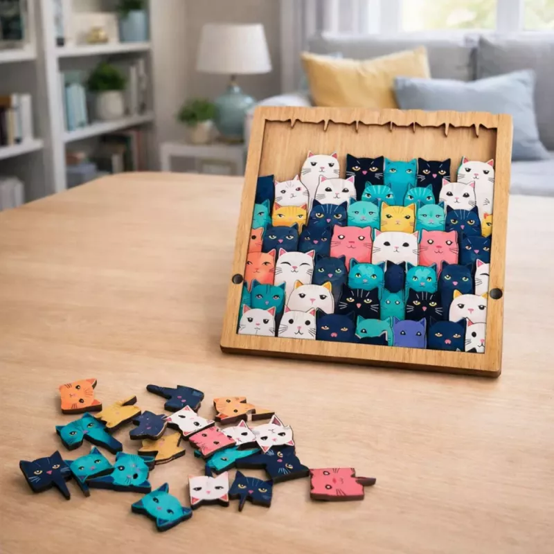 LEAN TOYS drevené puzzle mačiatko vzdelávacia hra puzzle rámik vrecúško 62 dielov