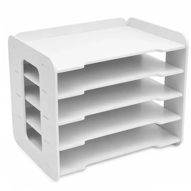 LEAN TOYS organizér na stôl z dreva, priehradky na A4 dokumenty, biely