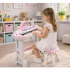 LEAN TOYS elektronické piano organ pre deti so stoličkou, mikrofónom, MP3 - ružové