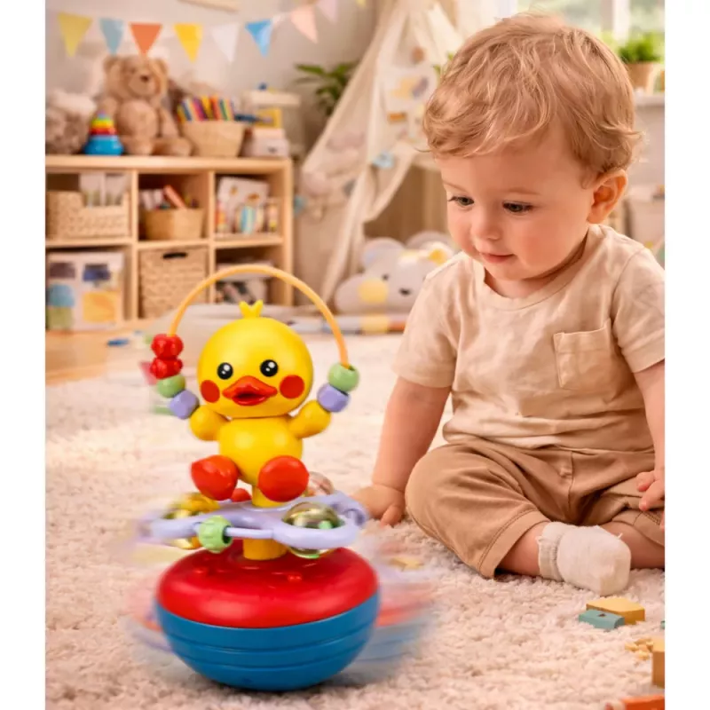 LEAN TOYS Wanka stojaca kačica vzdelávacia interaktívna zvuky hrkálka žltá