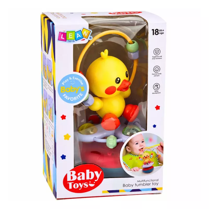 LEAN TOYS Wanka stojaca kačica vzdelávacia interaktívna zvuky hrkálka žltá