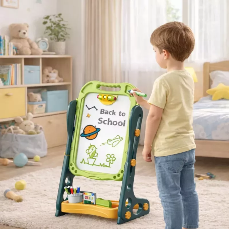 LEAN TOYS Obojstranná magnetická kriedová tabuľa, biela tabuľa, zelená, 52 dielov