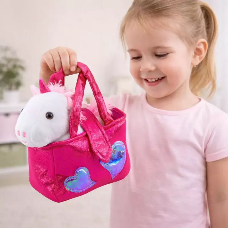 LEAN TOYS Plyšová hračka jednorožec vo vrecku, biela, 25 cm
