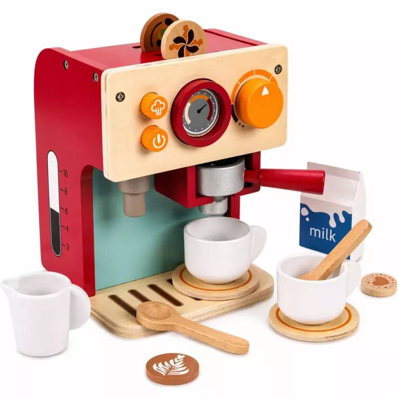 LEAN TOYS Drevená sada kávovaru malý barista šálky doplnky