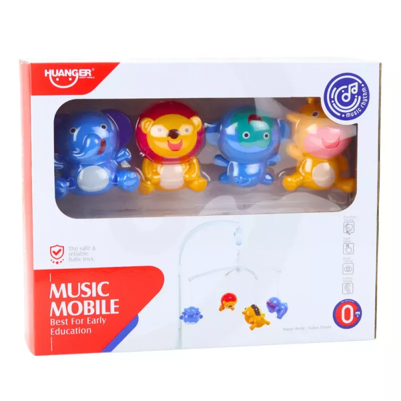 LEAN TOYS Kolotoč do postieľky zvieratá lev slon žirafa zvuk