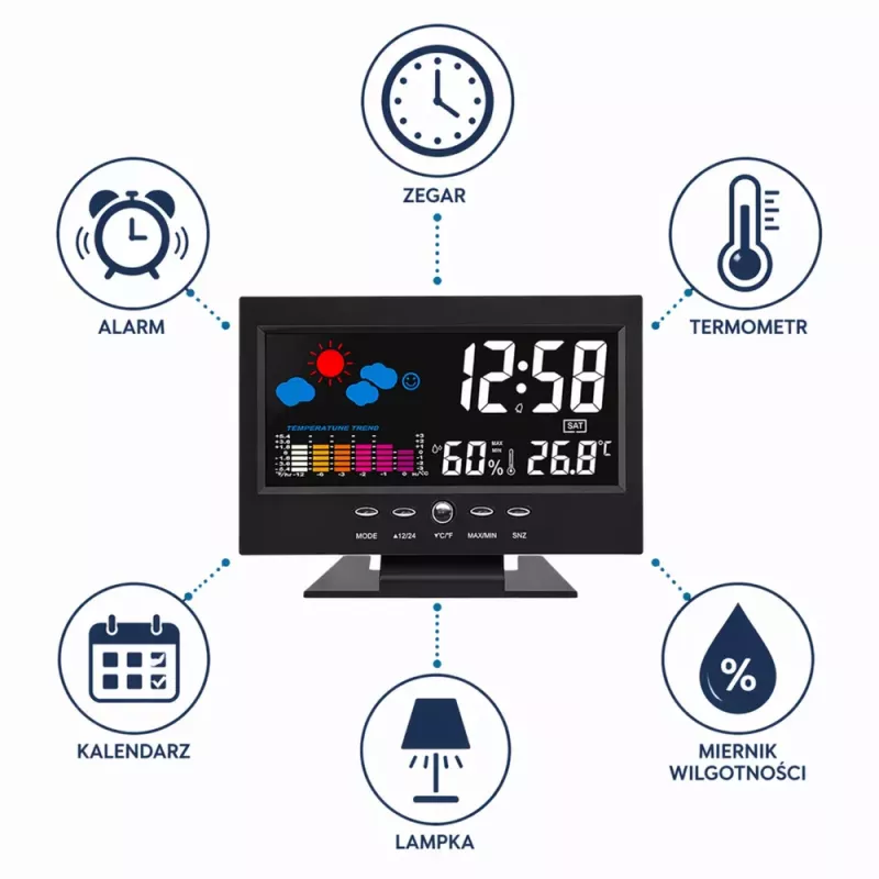 LEAN digitálne hodiny s vnútorným teplomerom a vlhkomerom LED meteorologická stanica