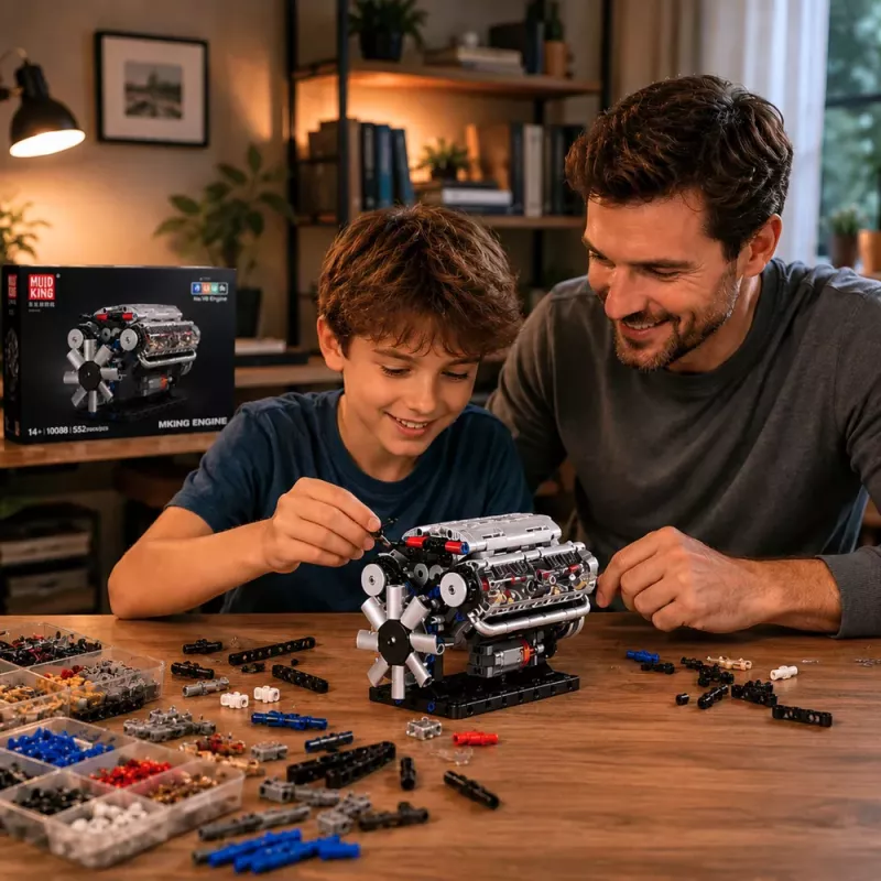 LEAN TOYS stavebné bloky motor V8 mechanický model s pohyblivými piestami, 552 dielov