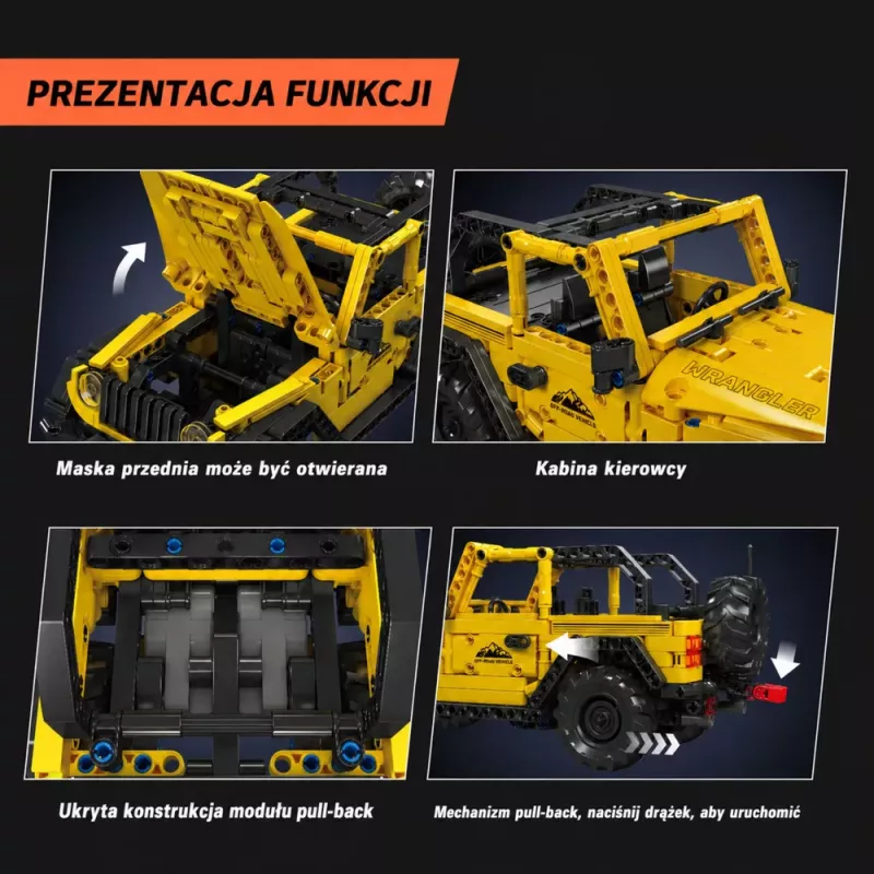 LEAN TOYS stavebné bloky auto off-road vozidlo Wrangler žlté 746 dielov