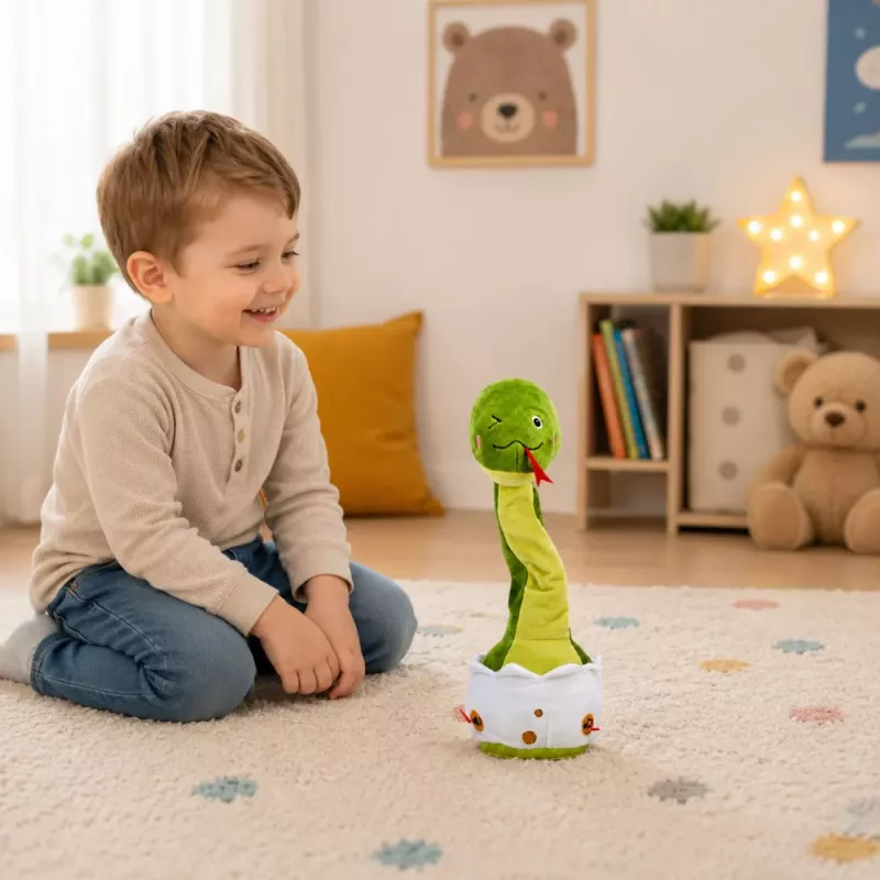 LEAN TOYS Plyšový tancujúci had interaktívne hudobné zvuky maskot zelený