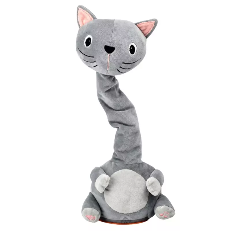LEAN TOYS Plyšová tancujúca mačka interaktívna hračka s hudbou a zvukmi maskot sivá