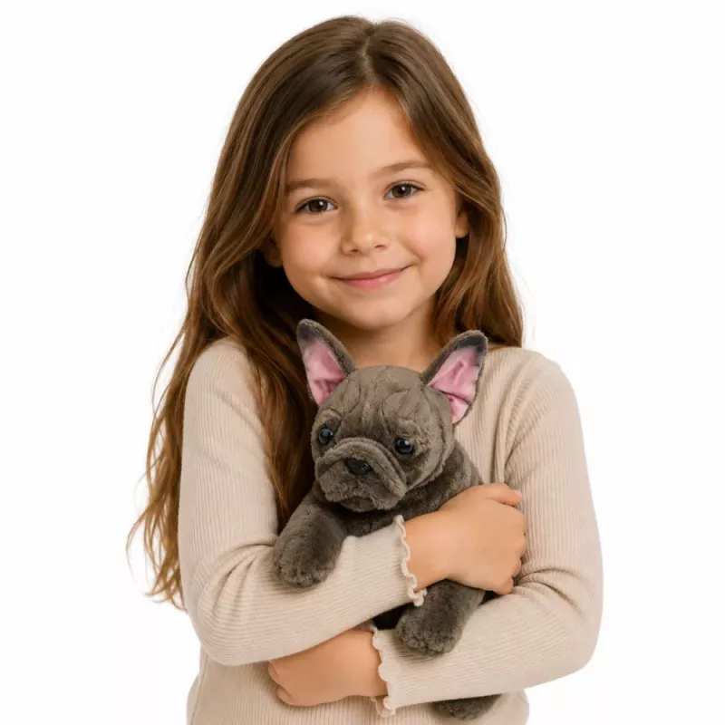 LEAN TOYS Plyšová hračka francúzsky buldoček hnedá 22 cm