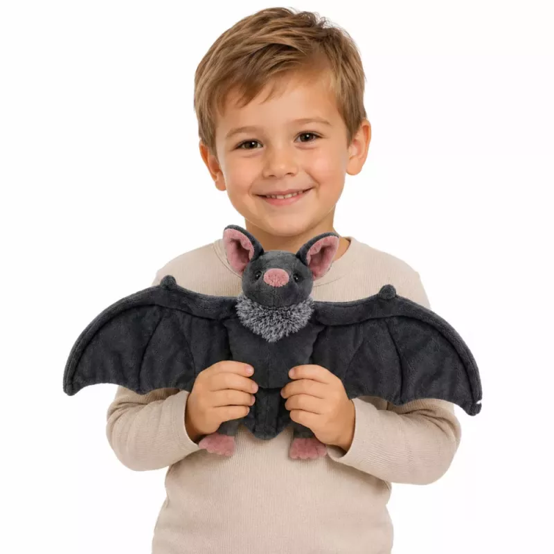 LEAN TOYS Plyšová hračka netopier so skladacími krídlami sivý 57 cm