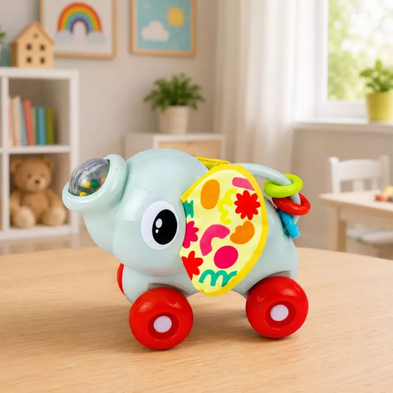 LEAN TOYS Interaktívna senzorická hračka slon autíčko pre batoľatá sivá