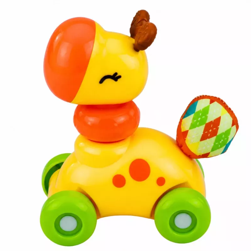 LEAN TOYS Interaktívna senzorická hračka žirafa autíčko pre batoľatá žltá