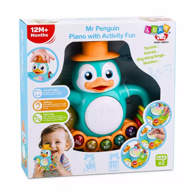 LEAN TOYS Interaktívna hračka tučniak klavír bubon korálky hrkálková lopta